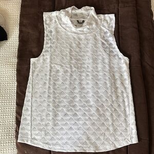 White Sleeveless Textured Mock Neck Tank